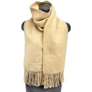 ALPACA CAMARGO Light Brown Fringed Soft Head Neck Logo Scarf Peruvian Made